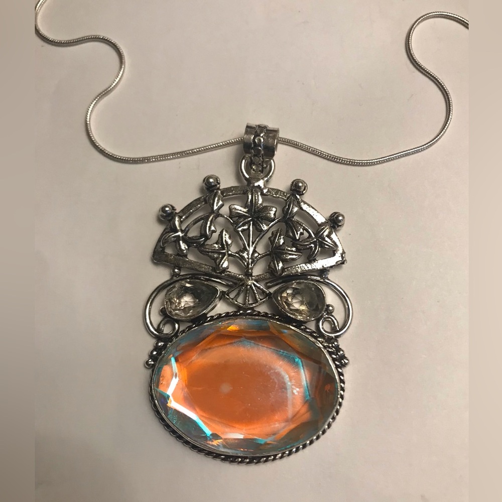 Rainbow Fire Topaz Stamped 925 Sterling Silver Necklace